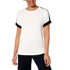Cuddl Duds Women's Modern Jersey Colorblock Knit Tee Porcelain/Blk - Regular